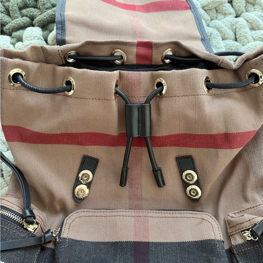 Burberry Brown Black and Red Canvas Drawstring Backpack - Picture 9 of 15